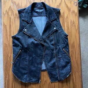 Dark Wash Denim Moto Vest - Forever 21